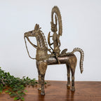 Brass Dokra Tribal Horse Rider Sculpture