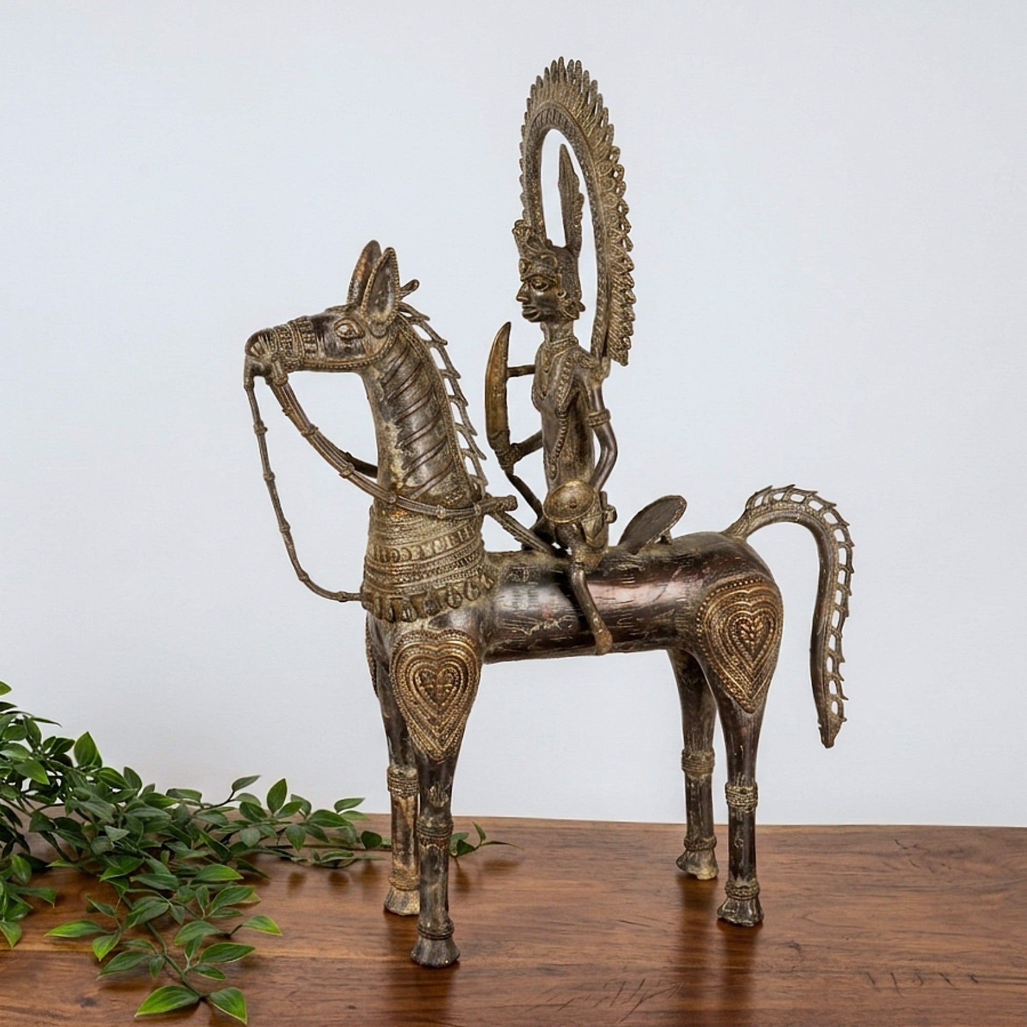 Brass Dokra Tribal Horse Rider Sculpture