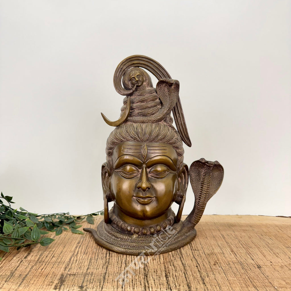 Brass Shiva Head Sculpture 16"