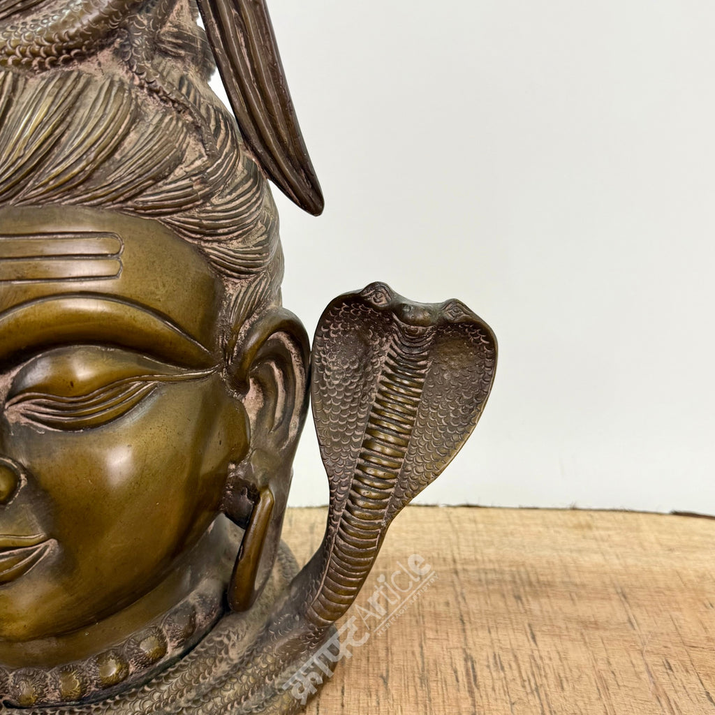 Brass Shiva Head Sculpture 16"