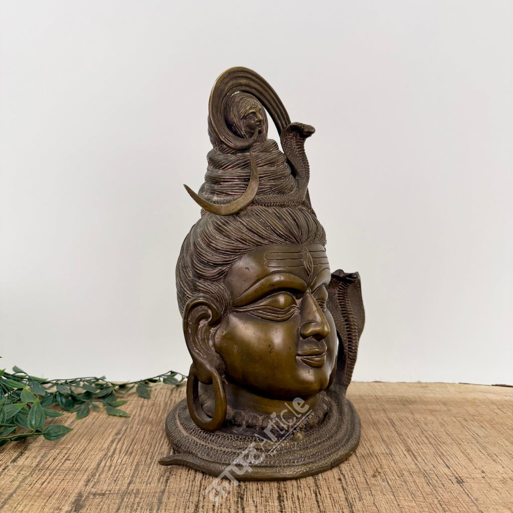 Brass Shiva Head Sculpture 16"